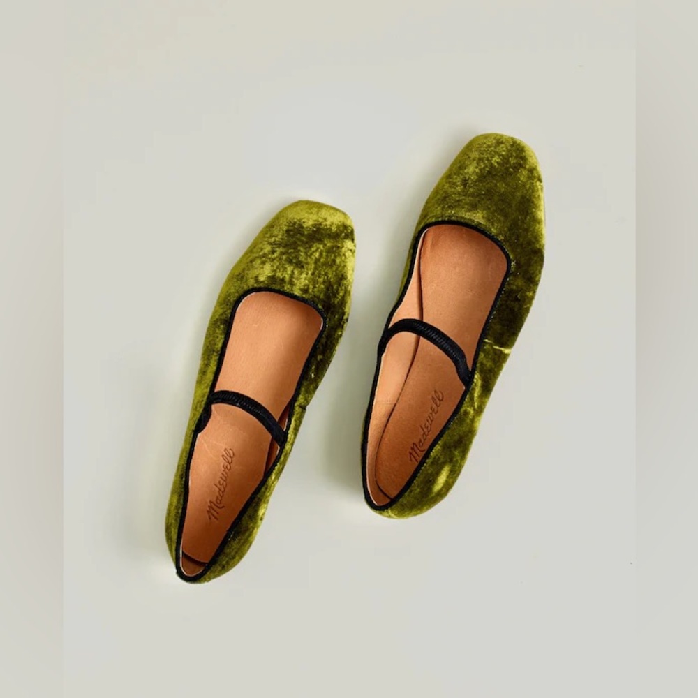 Madewell Greta Velvet Ballet Flat in Desert Olive Green NIB